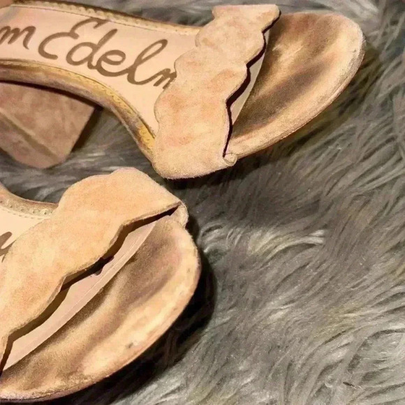 Sam Edelman Odila Scalloped Heel Sandals Camel Suede Nude Size 10 - Picture 7 of 11